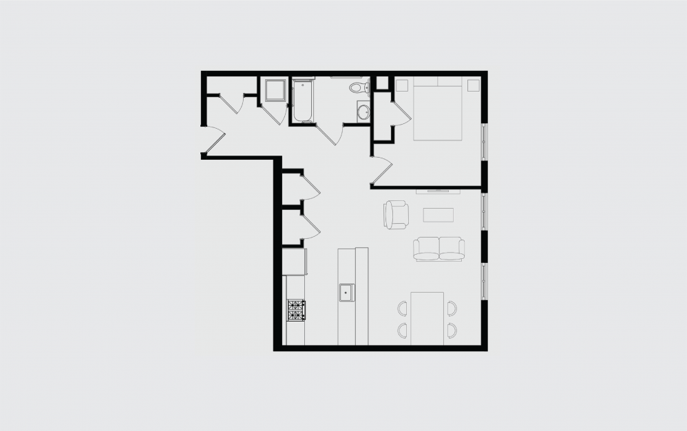 D - 1 bedroom floorplan layout with 1 bath and 836 square feet.
