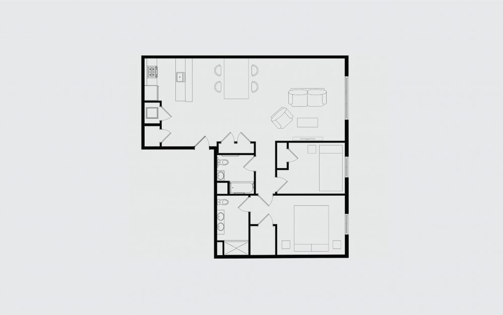 G - 2 bedroom floorplan layout with 2 baths and 1395 square feet.