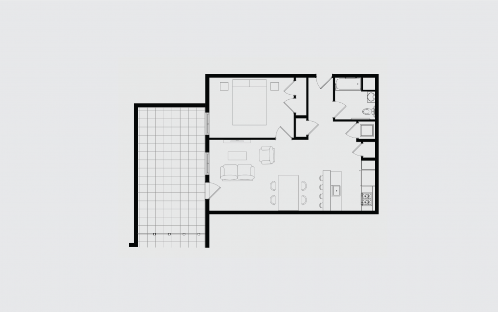 J.2 - 1 bedroom floorplan layout with 1 bath and 837 square feet.