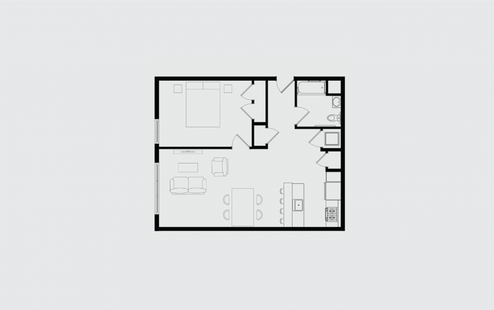 J - 1 bedroom floorplan layout with 1 bath and 837 square feet.